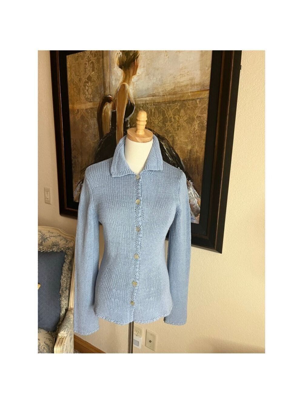 Women's Boden Light Blue Collared Cardigan Sweater 8
